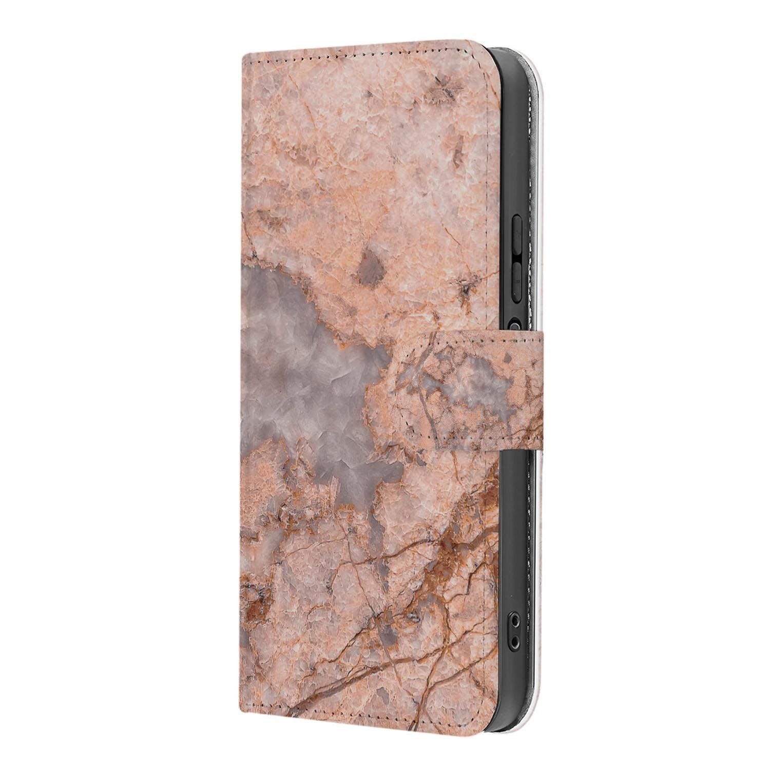 Xiaomi 17 bookcase Marmer Oranje, binnenkant met telefoon