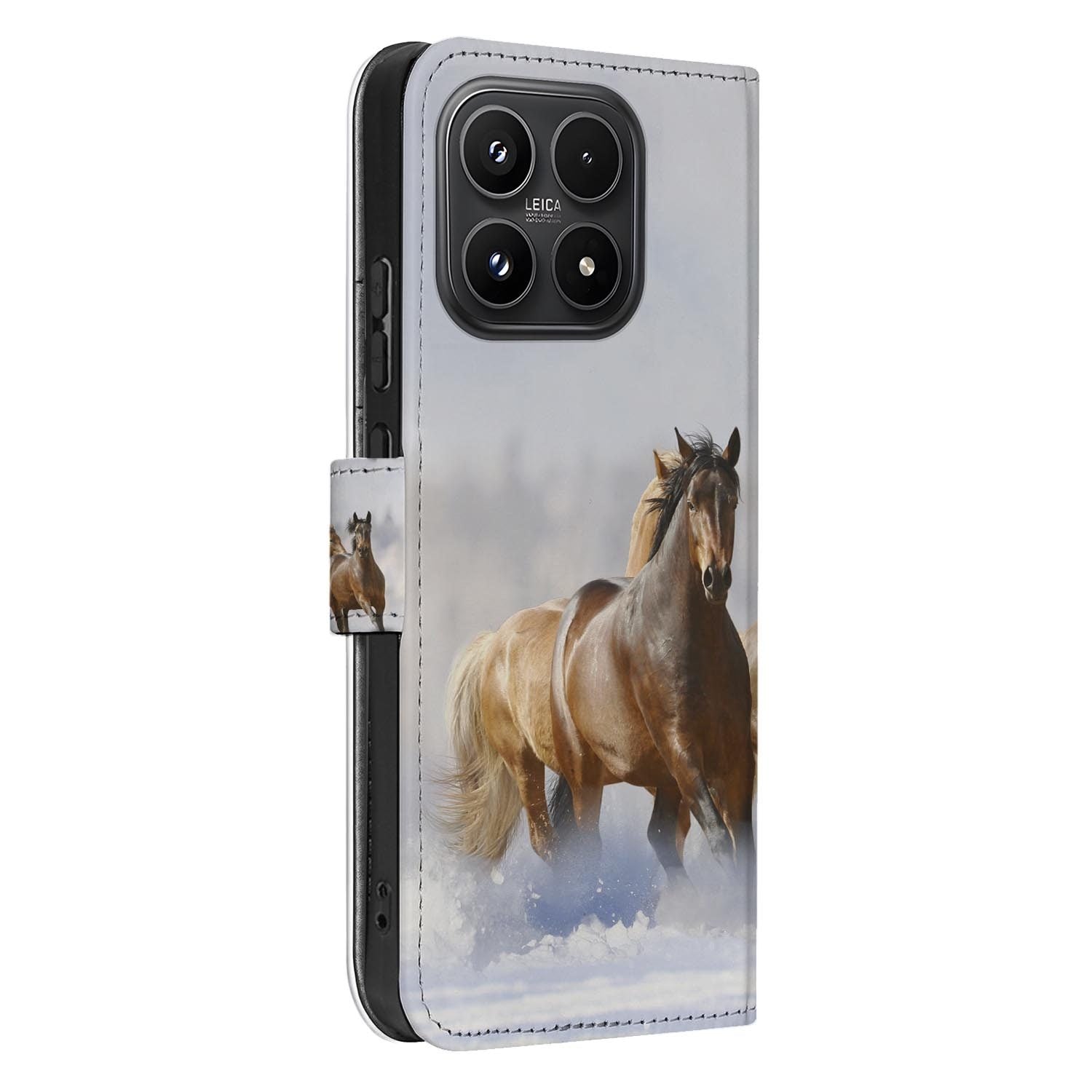 Xiaomi 17 bookcase Paarden, zijkant met knopuitsparingen