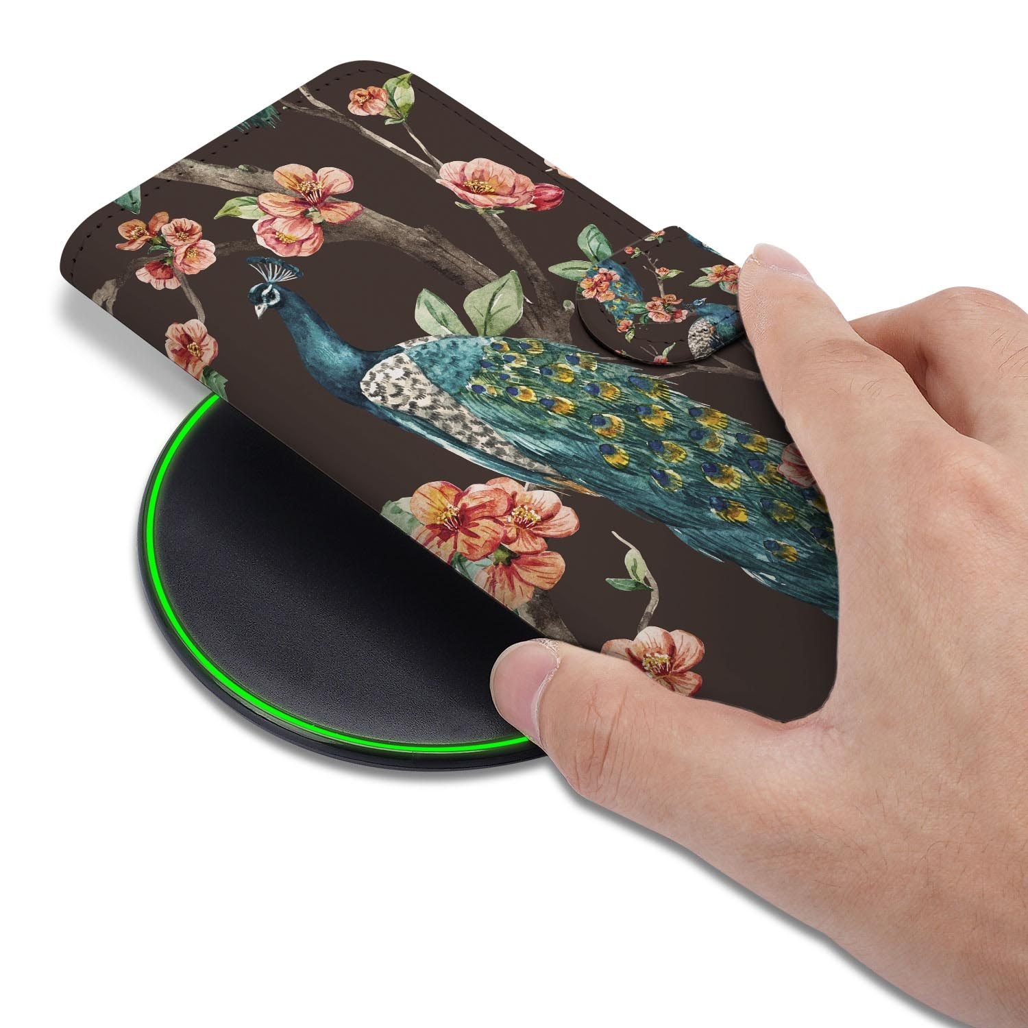 Xiaomi 17 bookcase Pauw met Bloemen, binnenkant met telefoon