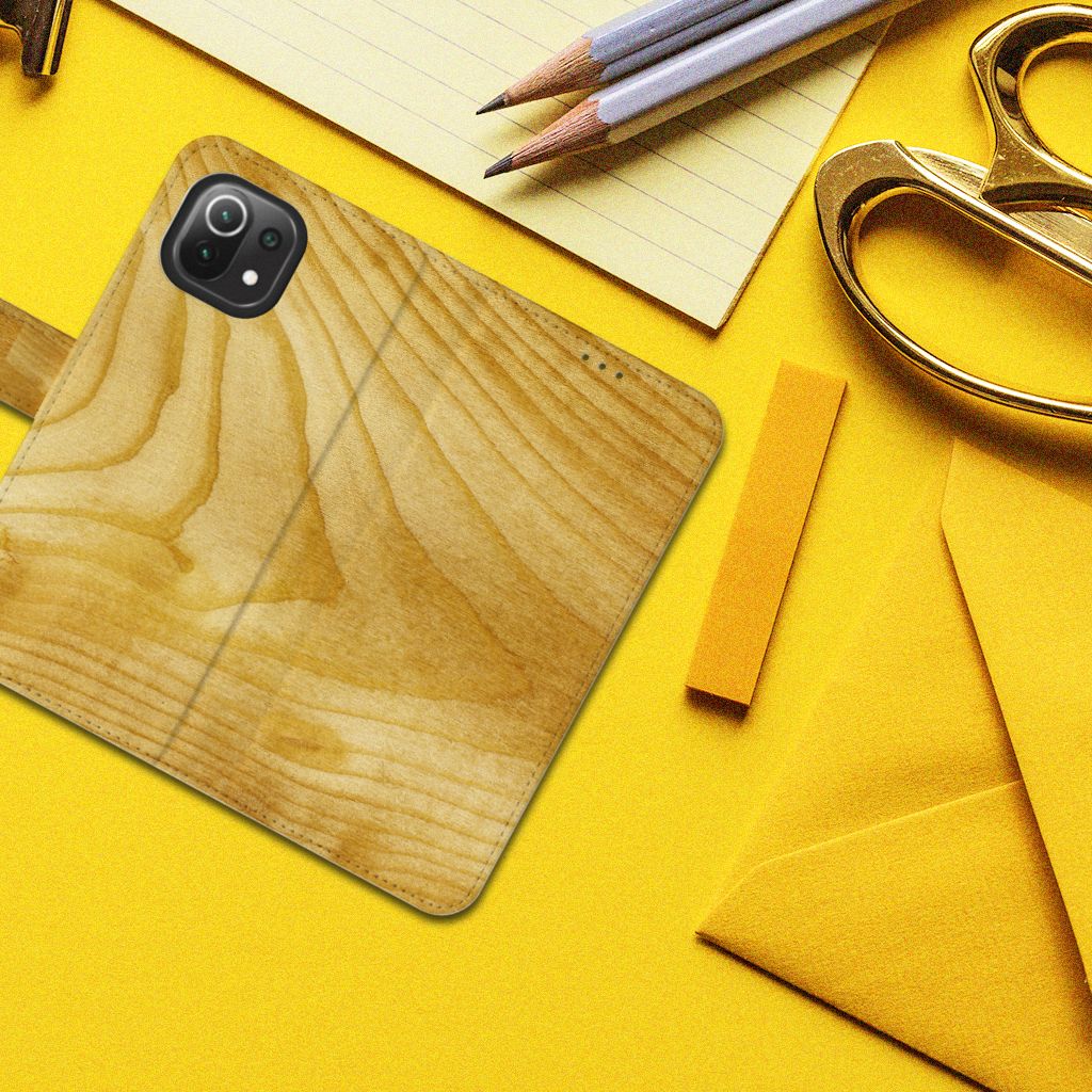 Xiaomi 11 Lite 5G NE Mi 11 Lite Book Style Case Licht Hout bovenaanzicht