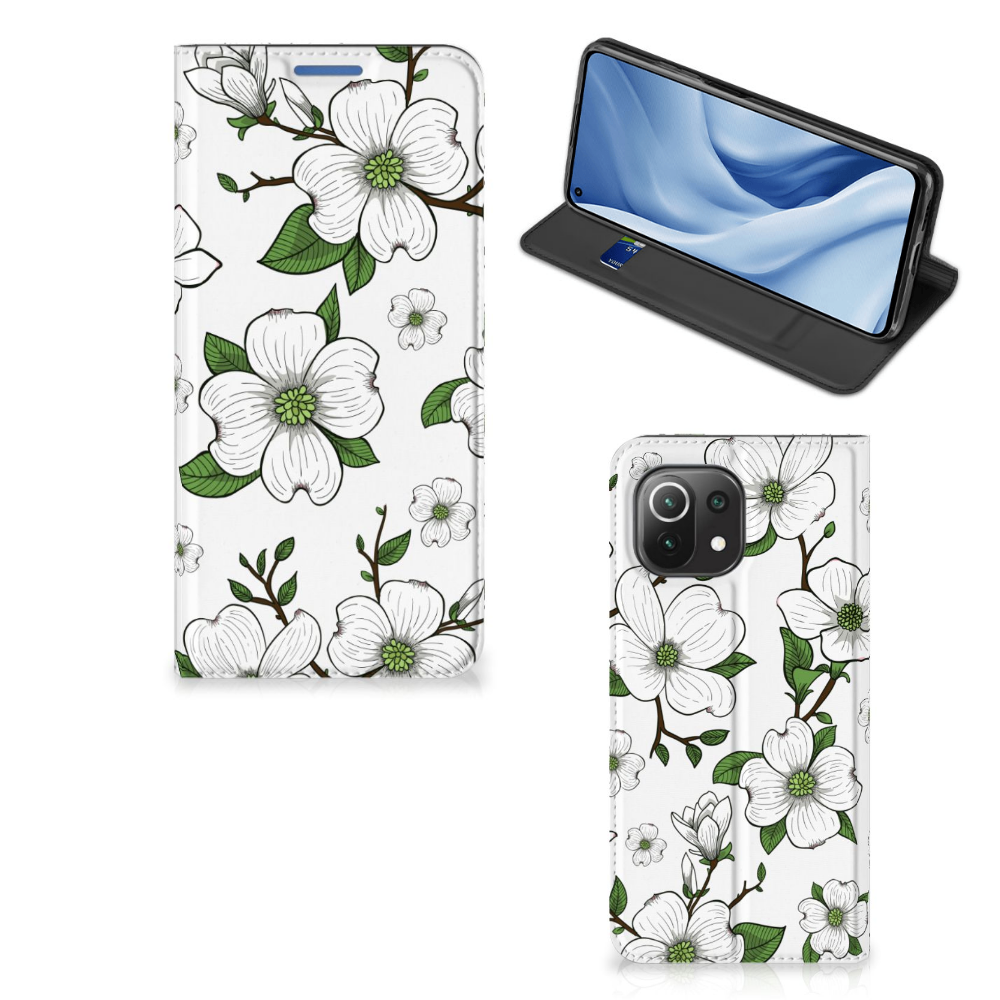 Xiaomi 11 Lite NE 5G Mi 11 Lite Smart Cover Dogwood Flowers voorkant achterkant aanzicht