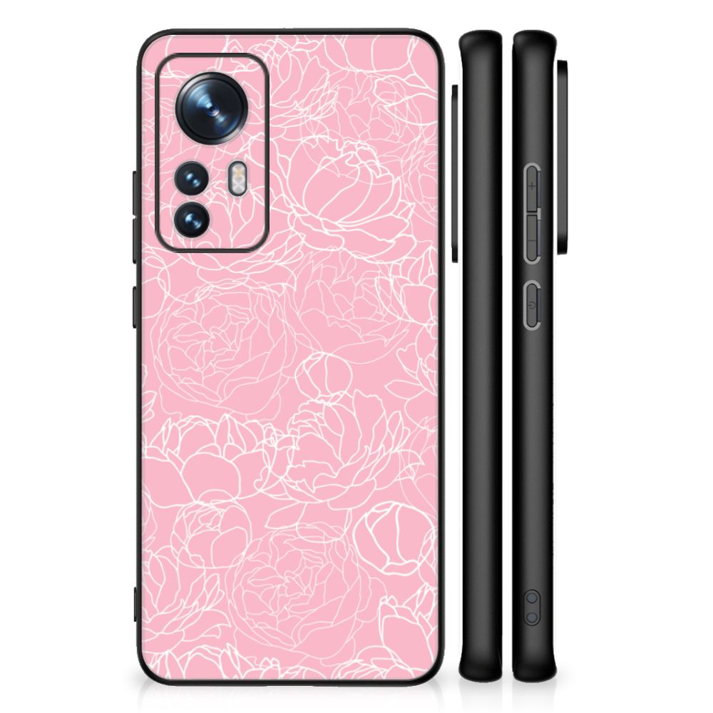 Xiaomi 12 | 12X Bloemen Hoesje White Flowers achterkant roze bloemen design