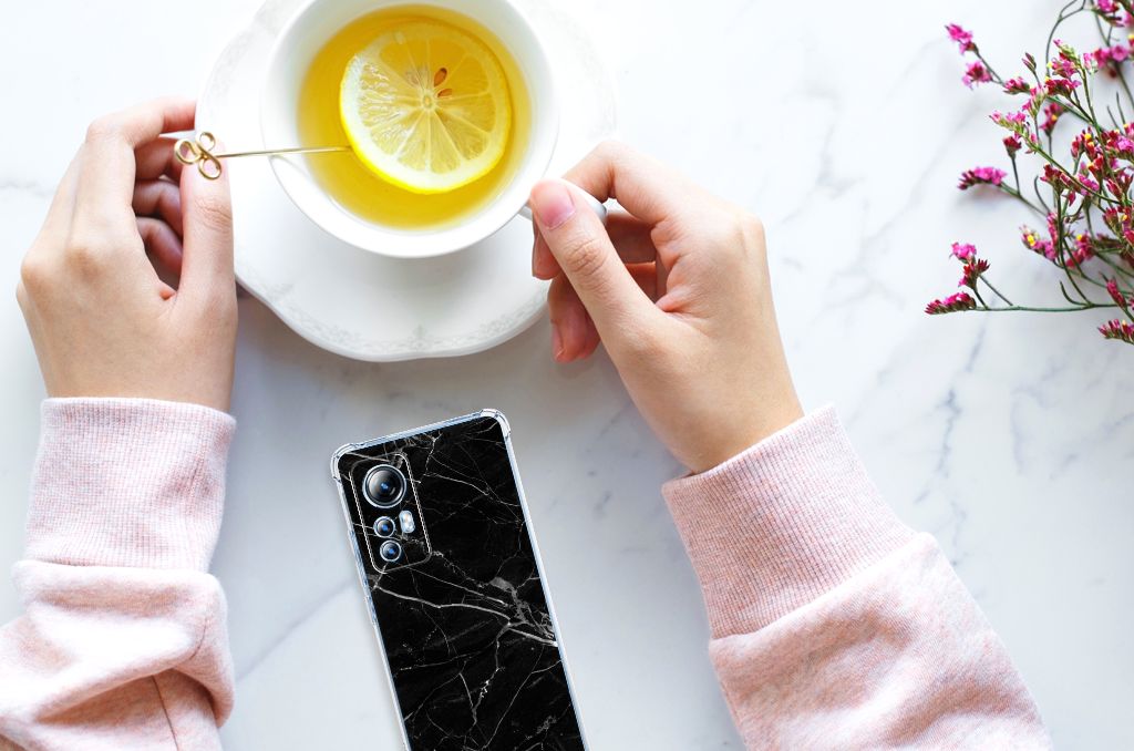 Xiaomi 12 Lite Anti-Shock Hoesje Marmer Zwart handthee