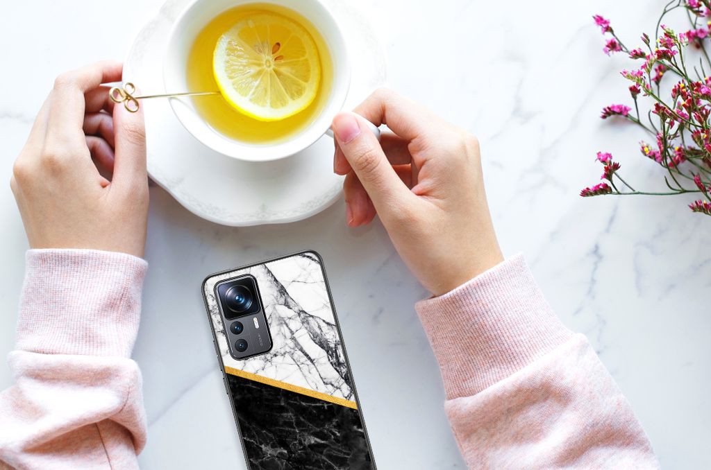 Xiaomi 12T | 12T Pro Marmeren Print Telefoonhoesje Marmer Wit Zwart - Origineel Cadeau Man B2C Telecom