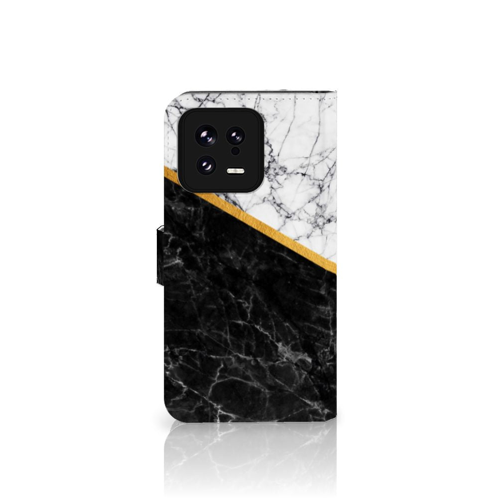 Xiaomi 13 Bookcase Marmer Wit Zwart design marmer zwart wit aanzicht