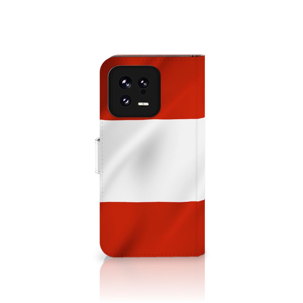 Xiaomi 13 Bookstyle Case Oostenrijk vlag rood wit vooraanzicht