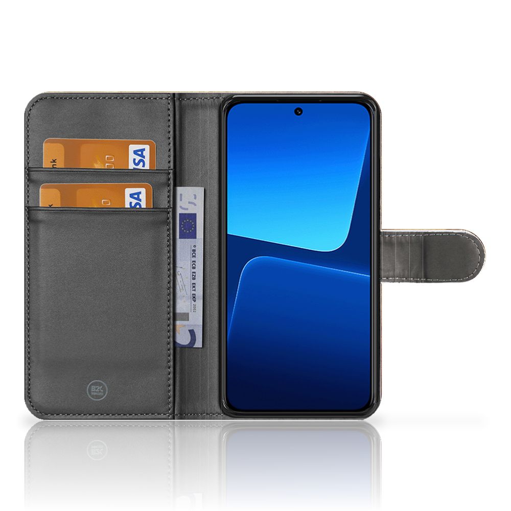 Xiaomi 13 Flip Cover Wereldkaart flip cover kaartvak binnenkant