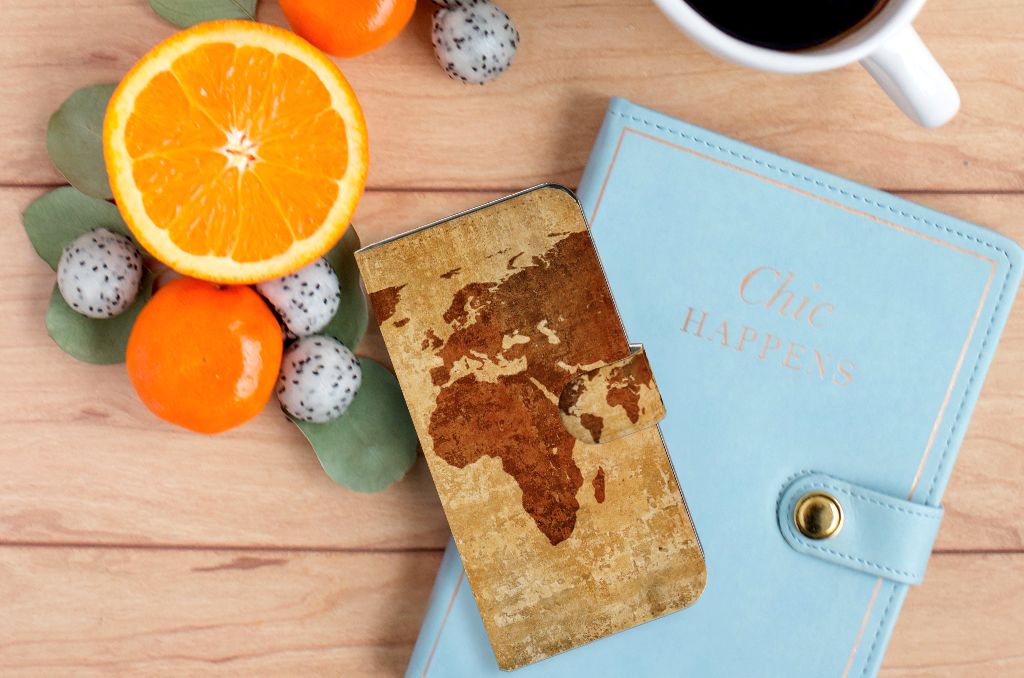Xiaomi 13 Flip Cover Wereldkaart wereldkaart design bovenaanzicht