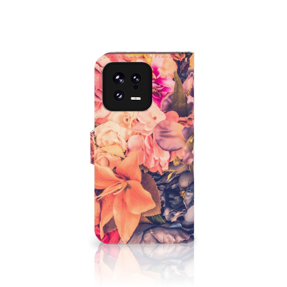 Xiaomi 13 Hoesje Bosje Bloemen boekhoesje bloemen roze oranje paars aanzicht