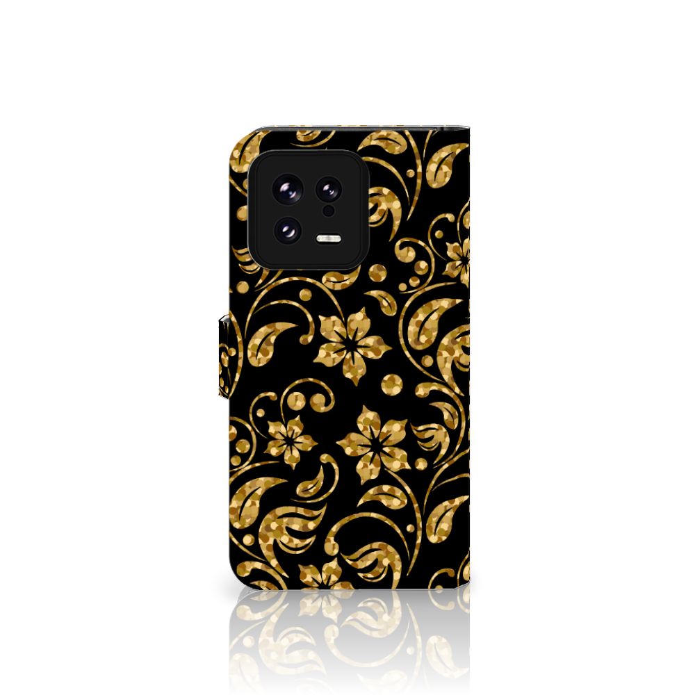 Xiaomi 13 Hoesje Gouden Bloemen telefoonhoesje bloemen design vooraanzicht
