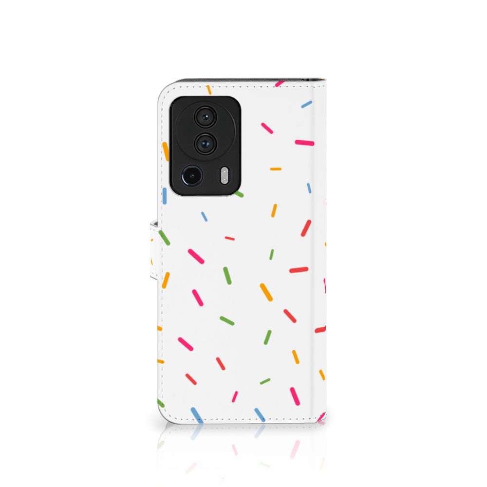 Xiaomi 13 Lite Book Cover Donut Roze bookcover wit kleurige sprinkles voorzijde