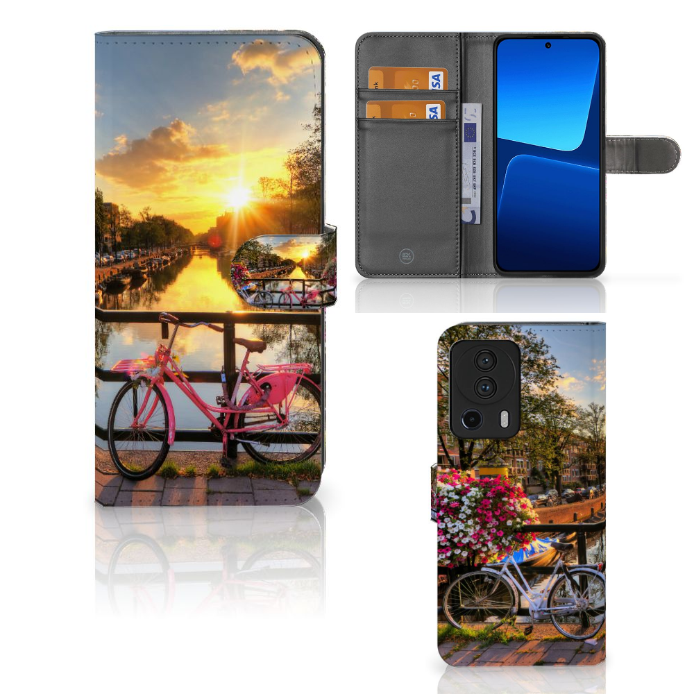 Xiaomi 13 Lite Flip Cover Amsterdamse Grachten telefoonhoesje design Amsterdamse Grachten aanzicht