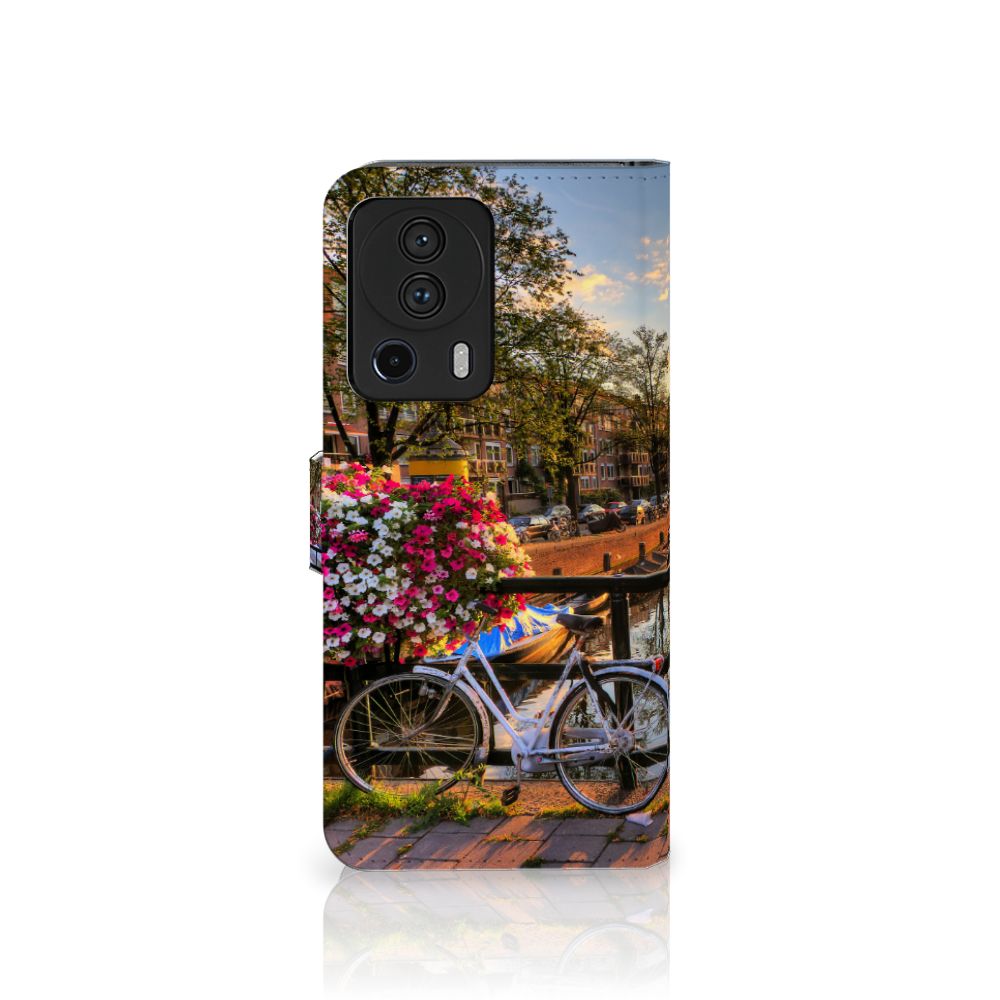 Xiaomi 13 Lite Flip Cover Amsterdamse Grachten telefoonhoesje fiets bloemen gracht