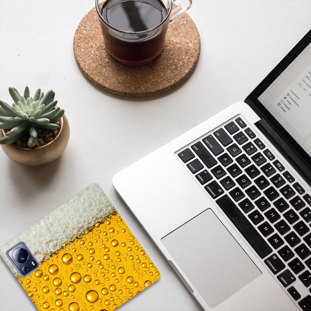 Xiaomi 13 Lite Flip Style Cover Bier bierprint design bovenaanzicht