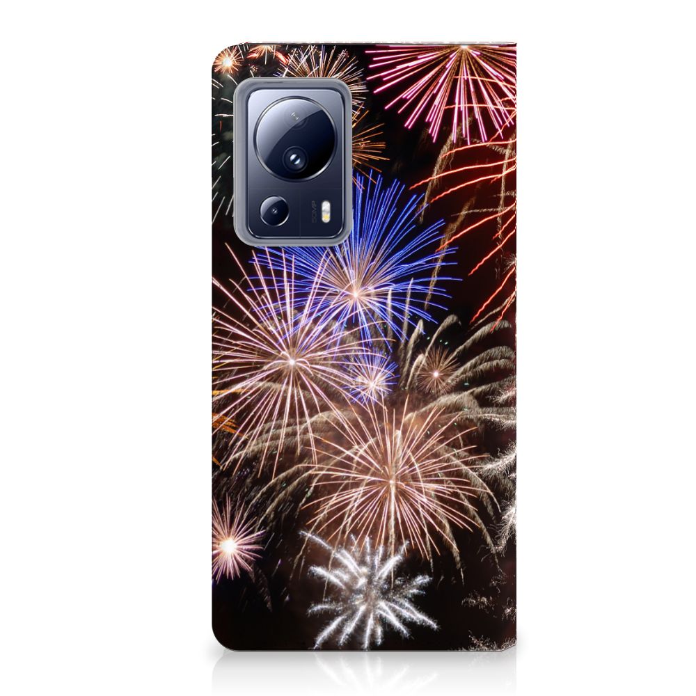 Xiaomi 13 Lite Hippe Standcase Vuurwerk design vuurwerk aanzicht