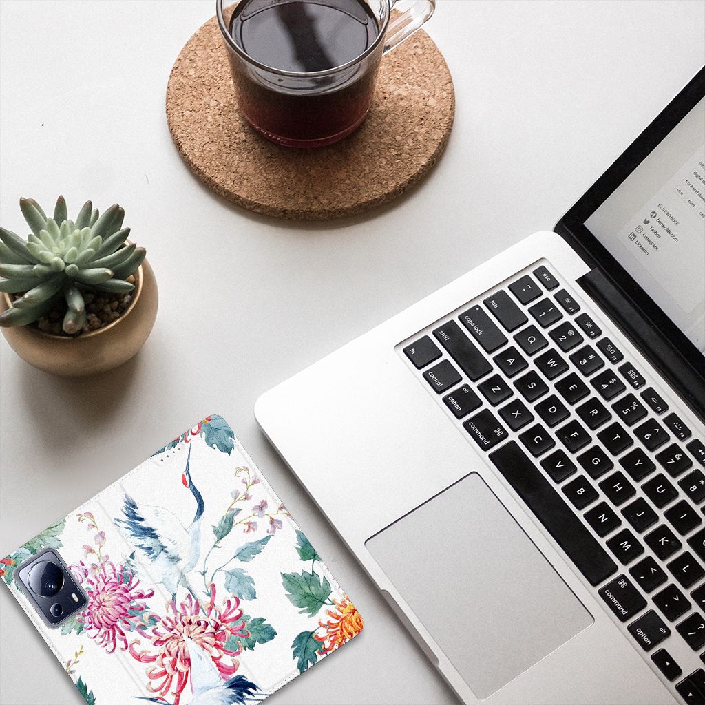 Xiaomi 13 Lite Hoesje maken Bird Flowers design bloemen aanzicht