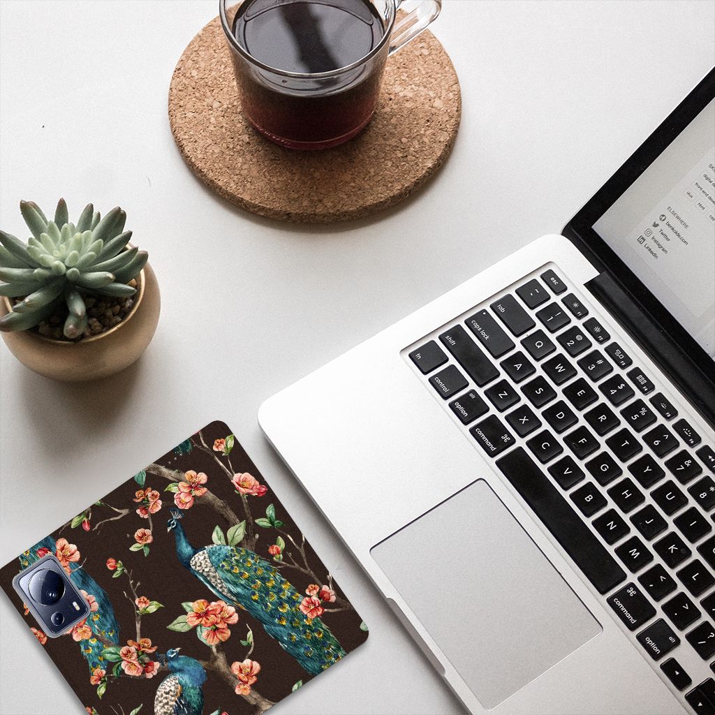 Xiaomi 13 Lite Hoesje maken Pauw met Bloemen design bovenaanzicht