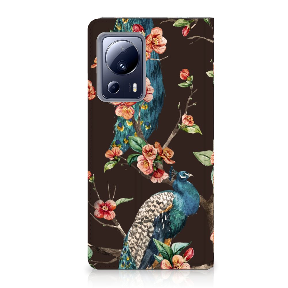 Xiaomi 13 Lite Hoesje maken Pauw met Bloemen hoesje pauw bloemen design