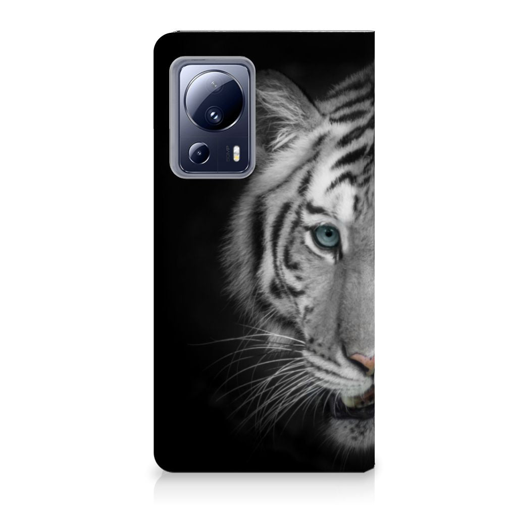 Xiaomi 13 Lite Hoesje maken Tijger stand case tijger zwart wit aanzicht