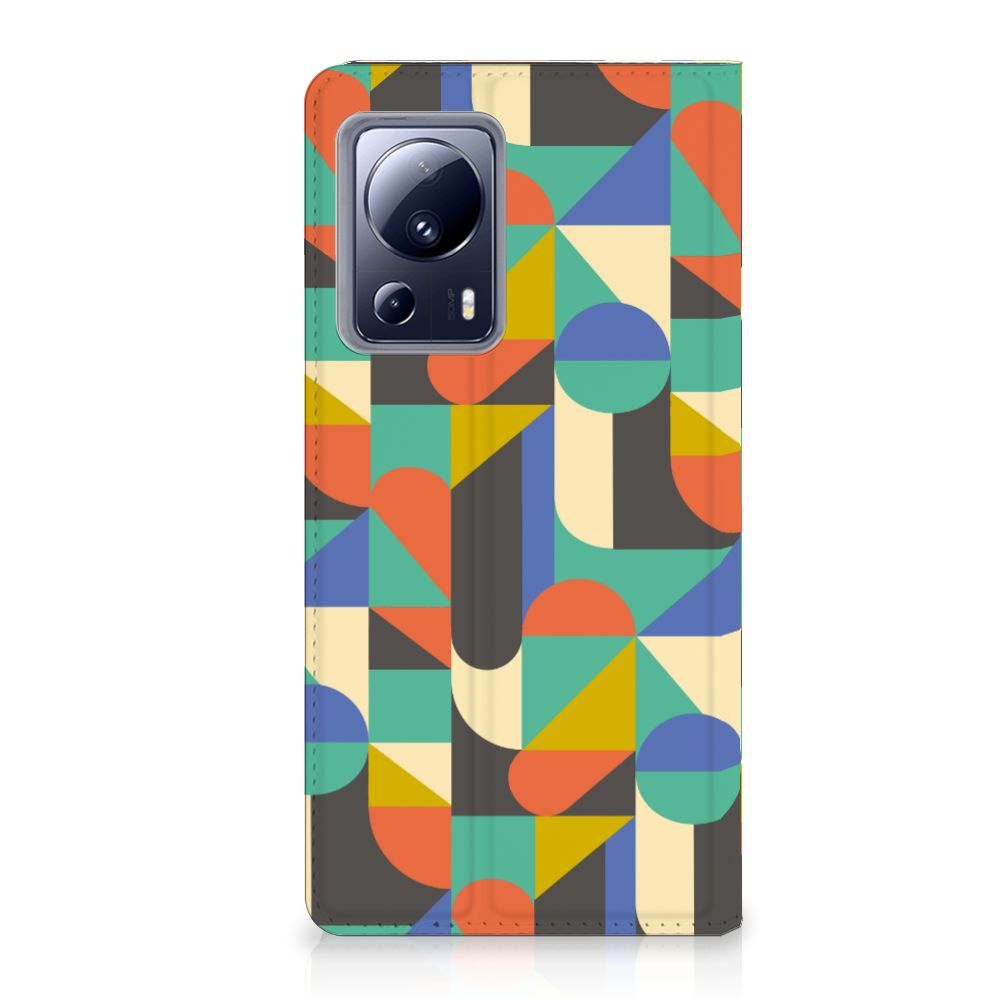 Xiaomi 13 Lite Hoesje met Magneet Funky Retro design kleurrijk patroon aanzicht