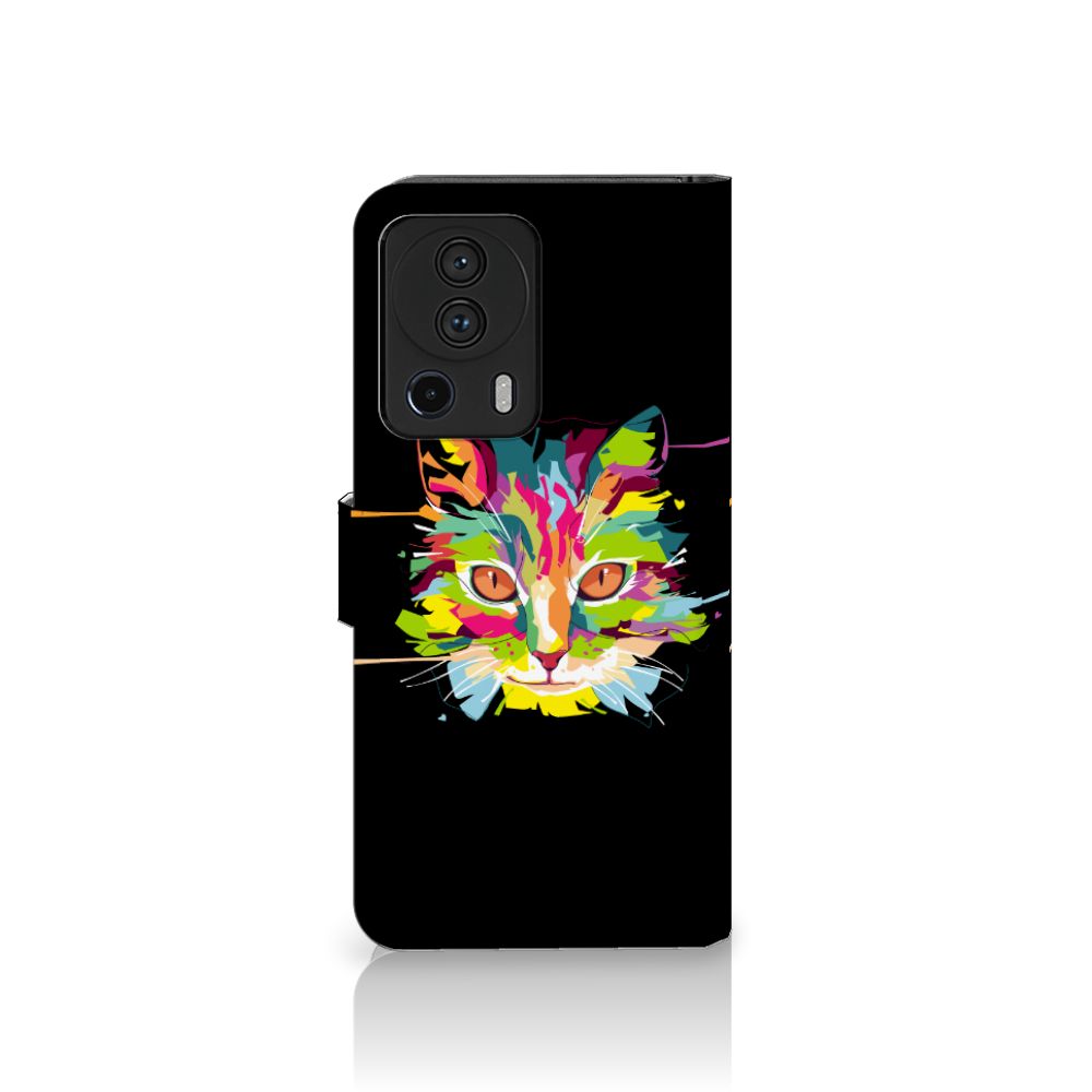 Xiaomi 13 Lite Leuk Hoesje Cat Color met kleurrijke kat op zwarte achtergrond, perfect als cadeau voor kattenliefhebbers!