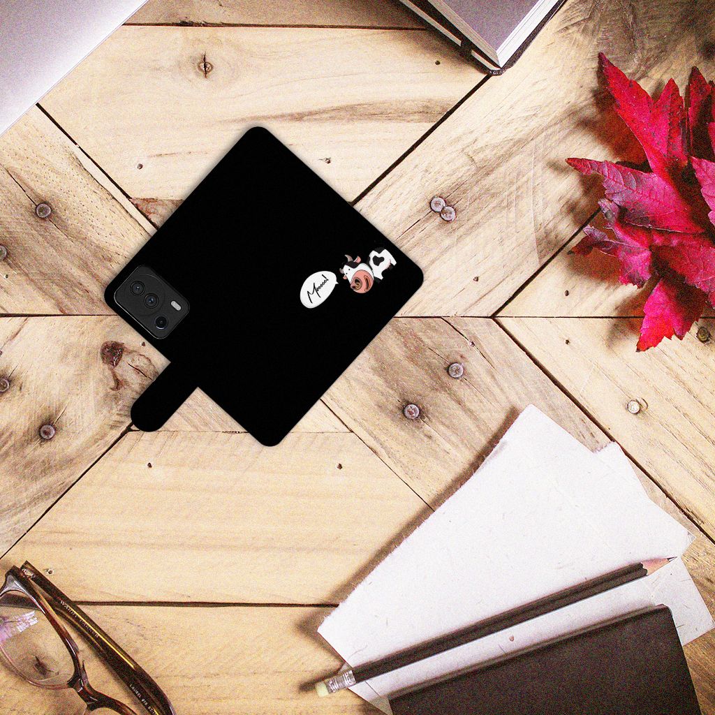 Xiaomi 13 Lite Leuk Hoesje Cow zwart bovenaanzicht