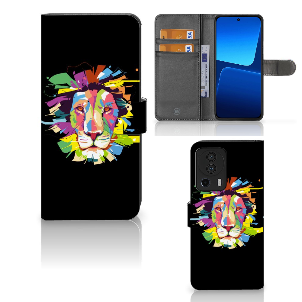 Xiaomi 13 Lite Leuk Hoesje Lion Color telefoonhoesje kleurrijk design voorzijde zij aanzicht