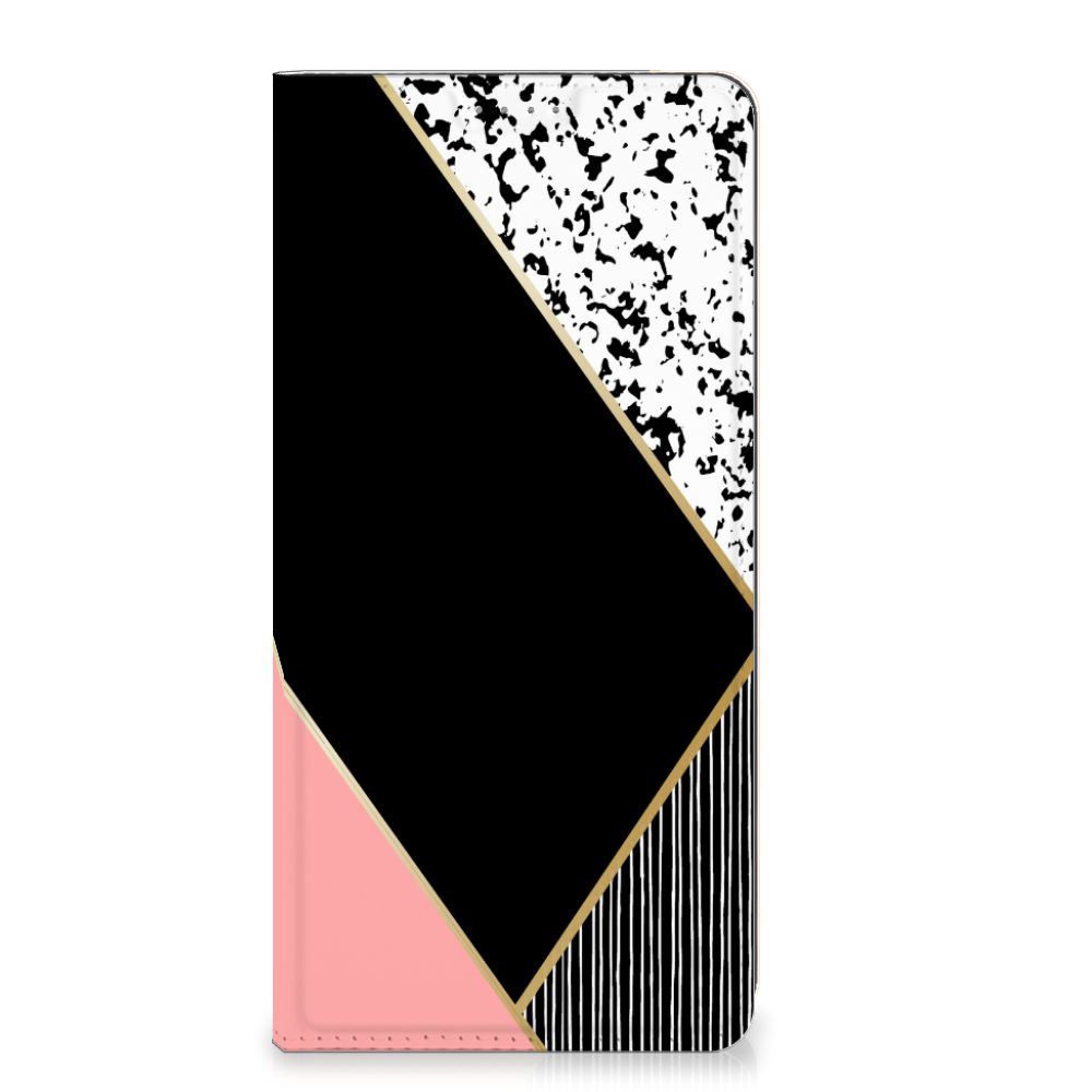 Xiaomi 13 Lite Stand Case Zwart Roze Vormen design case aanzicht