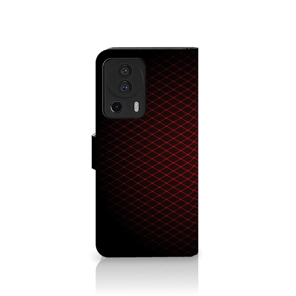 Xiaomi 13 Lite Telefoon Hoesje Geruit Rood met strak design en ruimte voor 3 pasjes.
