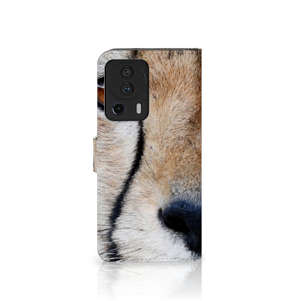 Xiaomi 13 Lite Telefoonhoesje met Pasjes Cheetah met close-up van cheeta's gezicht.
