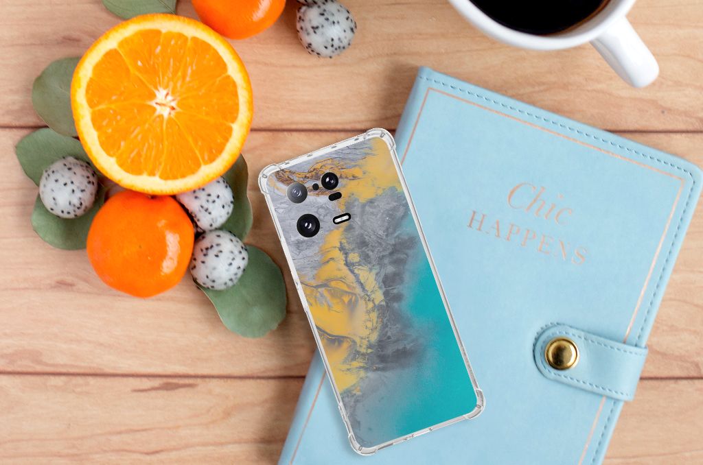 Xiaomi 13 Pro Anti-Shock Hoesje Marble Blue Gold bovenaanzicht