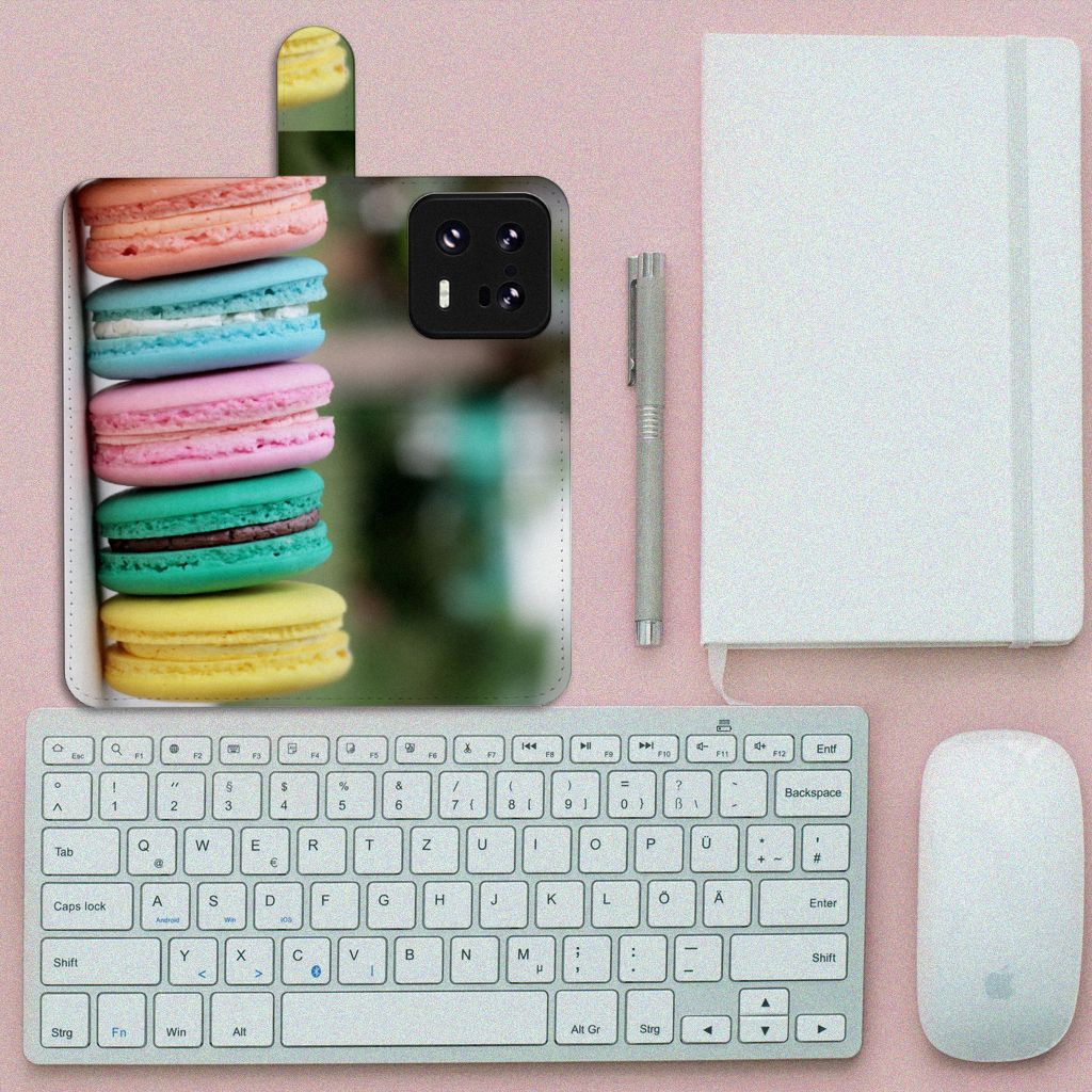 Xiaomi 13 Pro Book Cover Macarons met kleurrijke Franse koekjes, perfect als cadeau voor gebruiksgemak en bescherming.