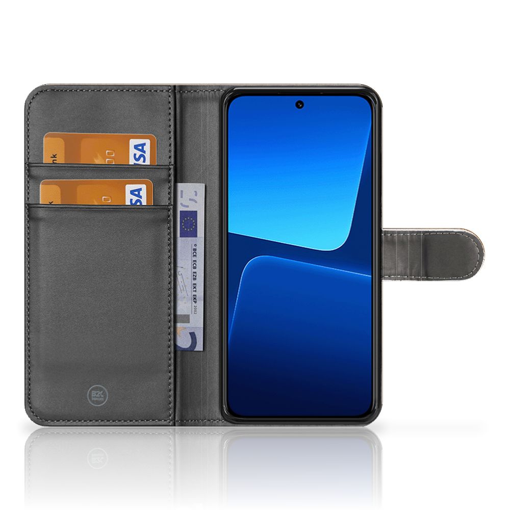 Xiaomi 13 Pro Book Style Case Donker Hout pasjeshouder binnenaanzicht