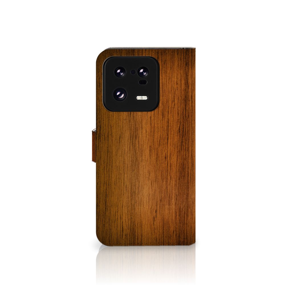 Xiaomi 13 Pro Book Style Case Donker Hout houten hoesje zijkant