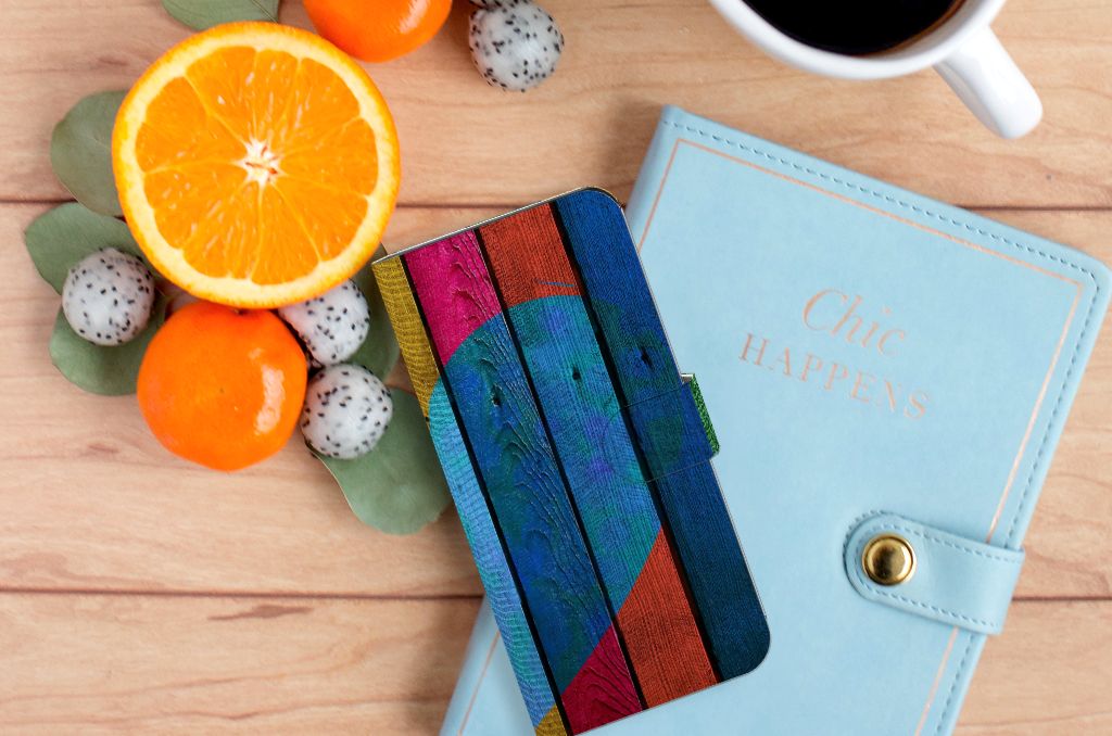 Xiaomi 13 Pro Book Style Case Wood Heart boekhoesje hartje vooraanzicht