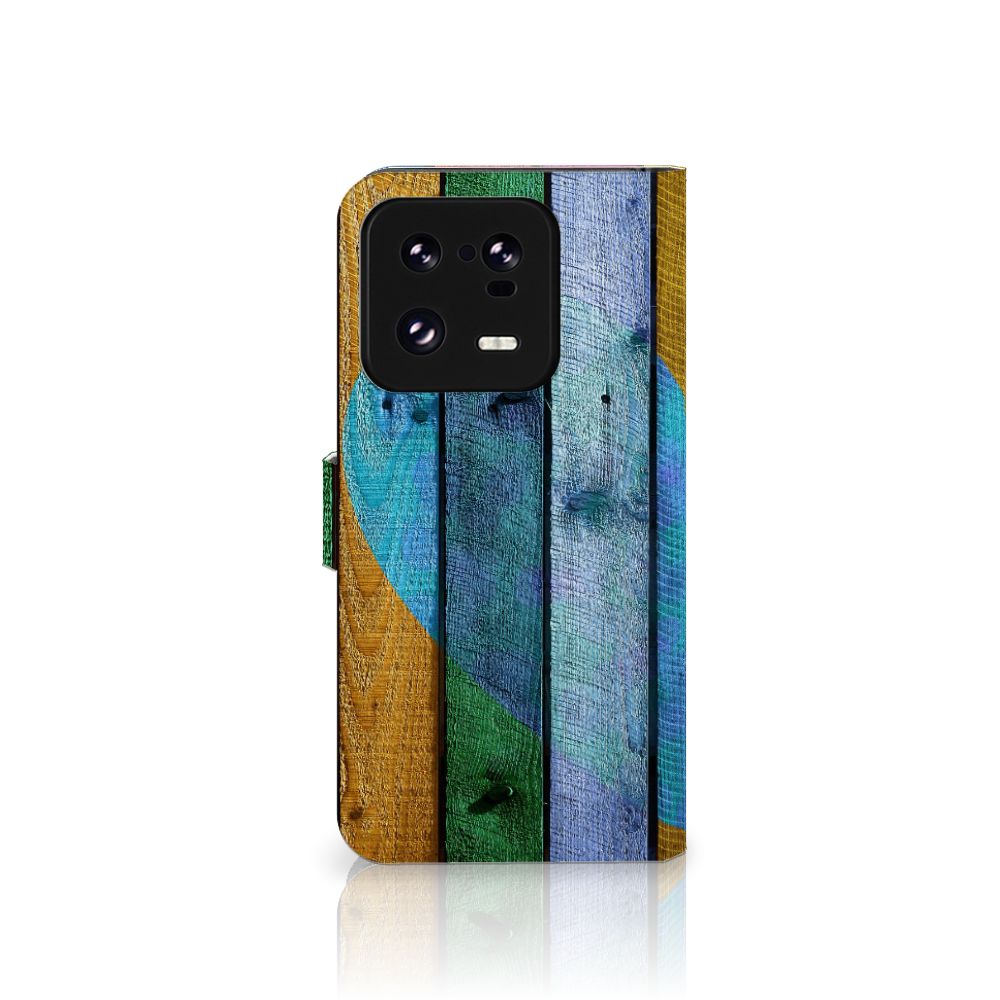 Xiaomi 13 Pro Book Style Case Wood Heart boekhoesje kleur ontwerp voorkant