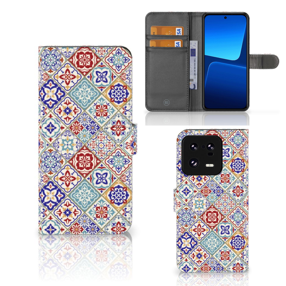 Xiaomi 13 Pro Bookcase Tiles Color bookcase design Tiles Color voorzijde achterkant