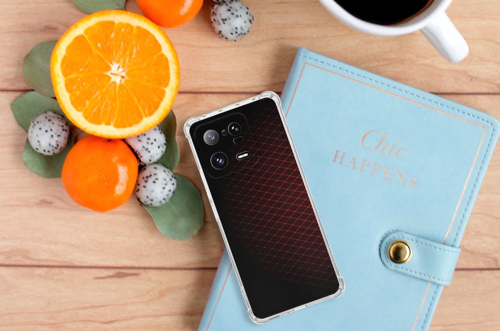 Xiaomi 13 Pro Doorzichtige Silicone Hoesje Geruit Rood smartphone design vooraanzicht