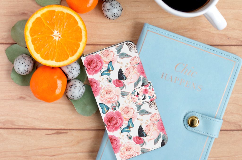 Xiaomi 13 Pro Hoesje Butterfly Roses boekhoesje design met rozen en vlinders aanzicht