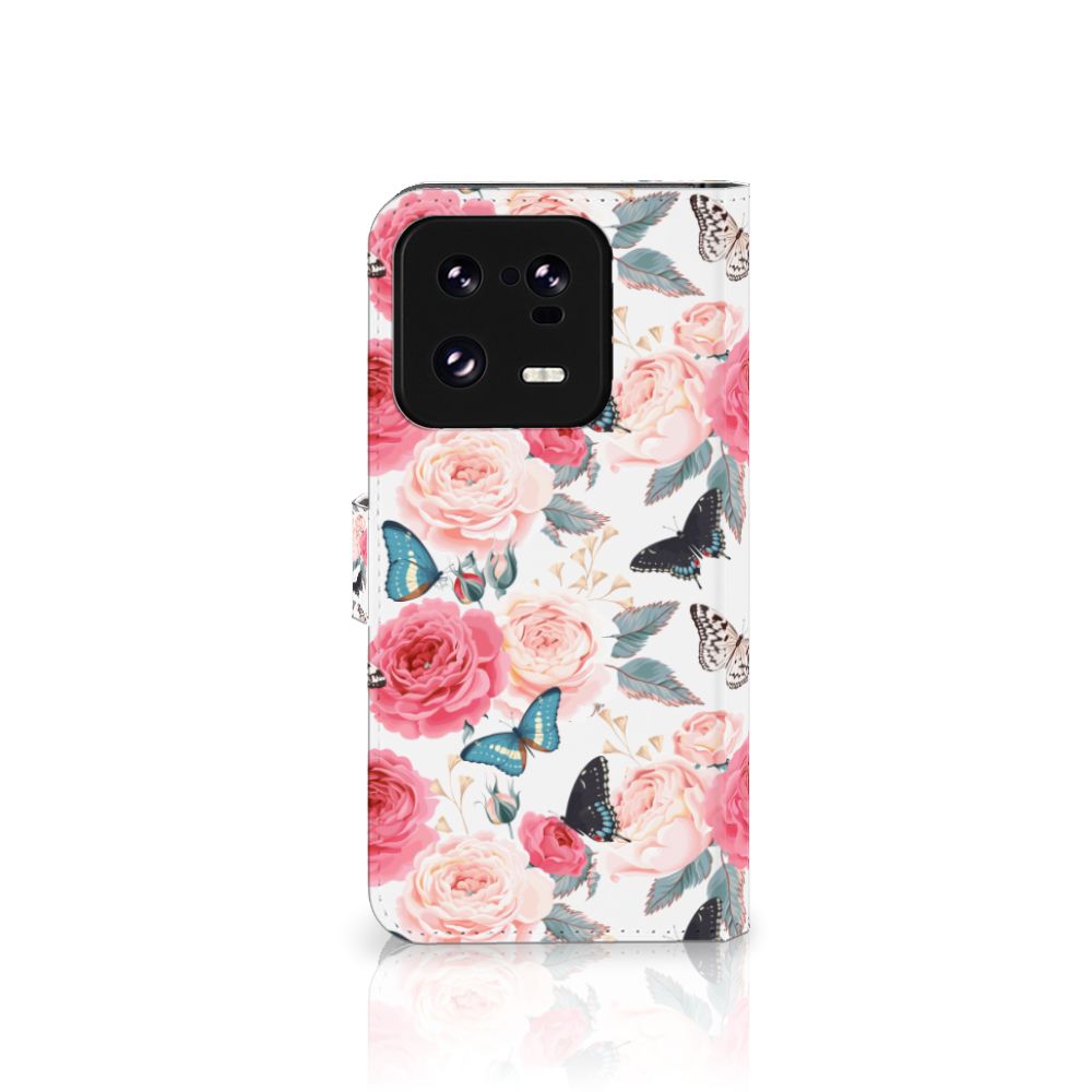 Xiaomi 13 Pro Hoesje Butterfly Roses boekhoesje vlinders rozen aanzicht