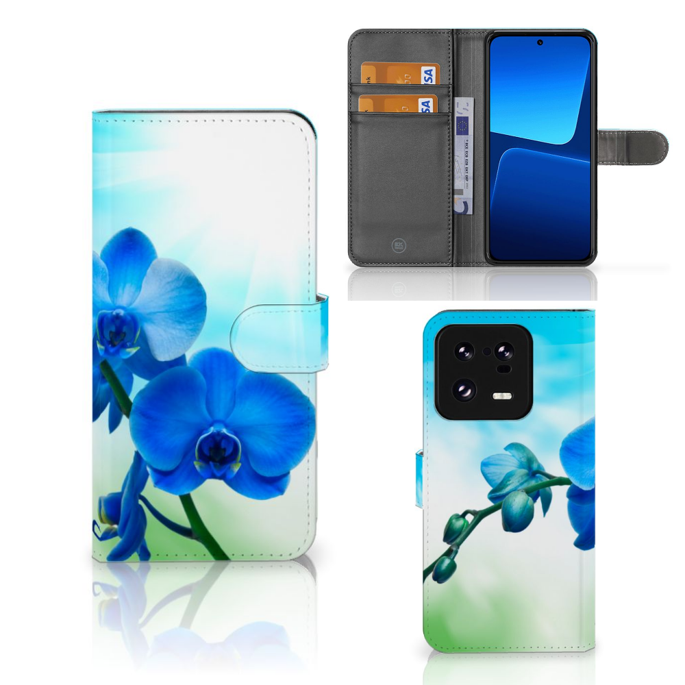 Xiaomi 13 Pro Hoesje Orchidee Blauw telefoonhoesje orchidee blauw aanzicht