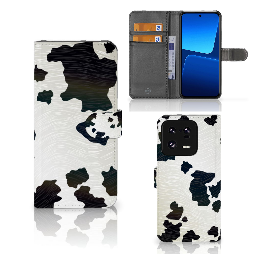 Xiaomi 13 Pro Telefoonhoesje met Pasjes Koeienvlekken hoesje koeienvlekken voorzijde achterzijde