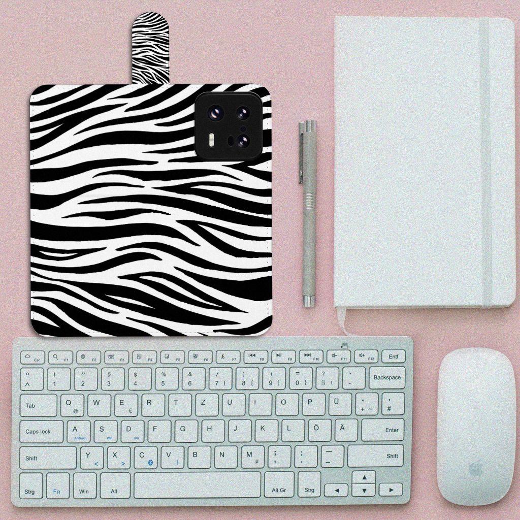 Xiaomi 13 Pro Telefoonhoesje met Pasjes Zebra zebraprint design bovenaanzicht