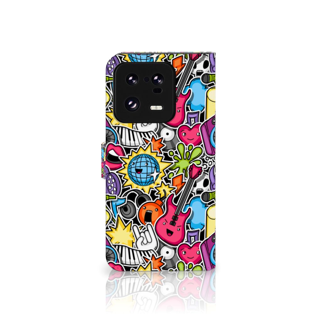 Xiaomi 13 Pro Wallet Case met Pasjes Punk Rock met kleurrijke gitaren en discoballen 🎸 voor stijl en bescherming.