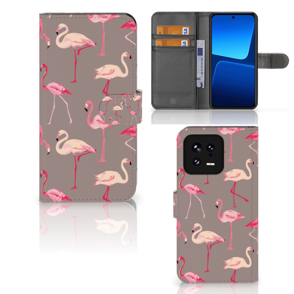 Xiaomi 13 Telefoonhoesje met Pasjes Flamingo hoesje design flamingo aanzicht