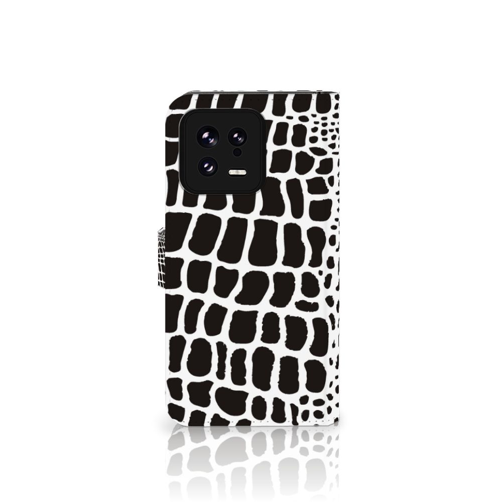 Xiaomi 13 Telefoonhoesje met Pasjes Slangenprint boekhoesje slangenprint zwart wit aanzicht