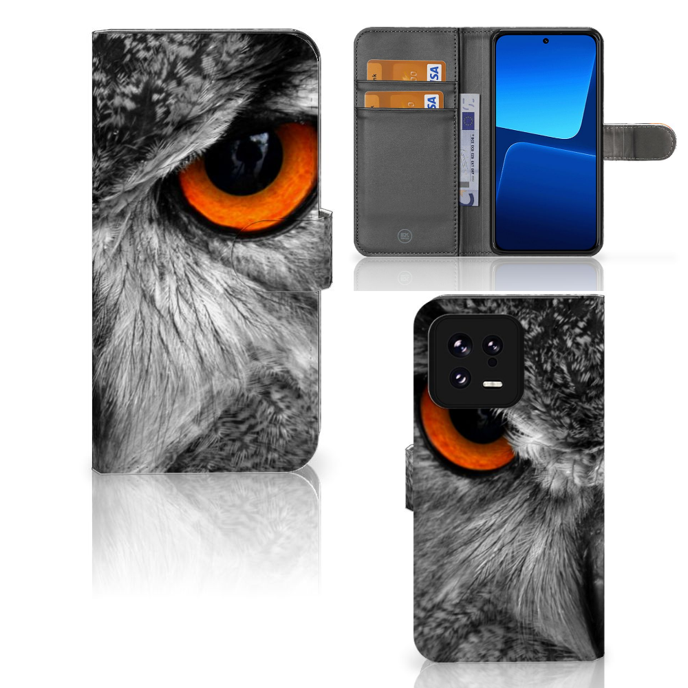 Xiaomi 13 Telefoonhoesje met Pasjes Uil telefoonhoesje uil design aanzicht