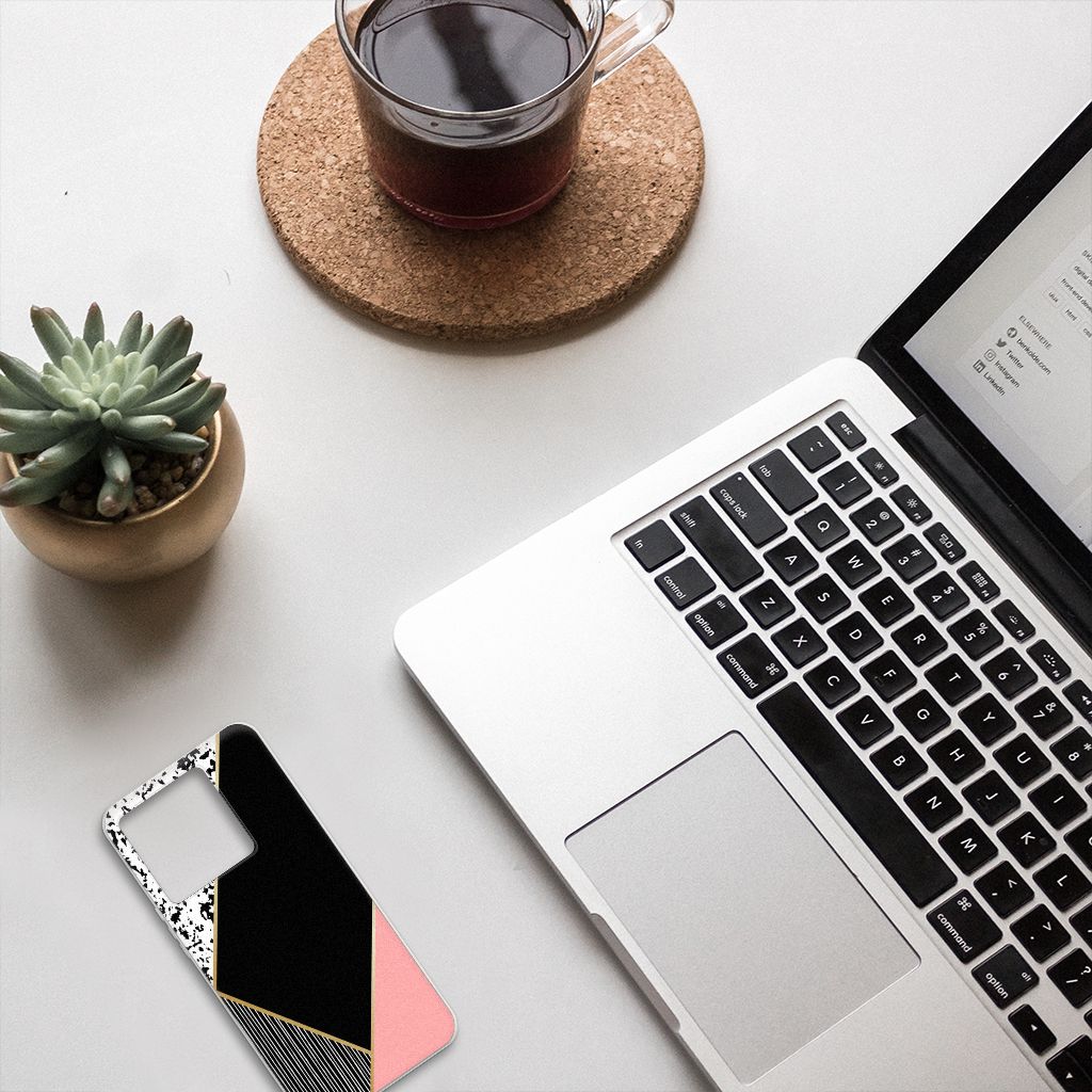 Xiaomi 13T TPU Hoesje Zwart Roze Vormen design aanzicht