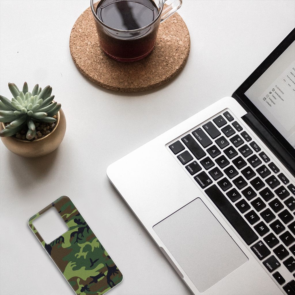 Xiaomi 13T TPU bumper Army Dark camouflage design hoesje met laptop en planten