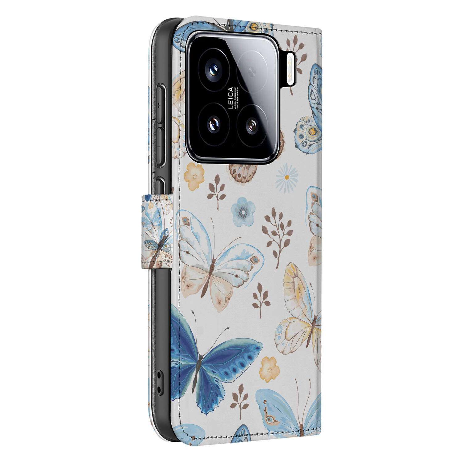 Xiaomi 15 Book Case ‘Butterfly Elegance’ telefoonhoesje vlinderdesign zijaanzicht